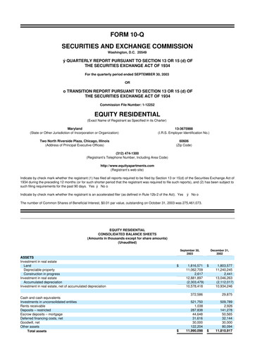 Thumbnail Equity Residential
 10-Q Quarterly Report FY 