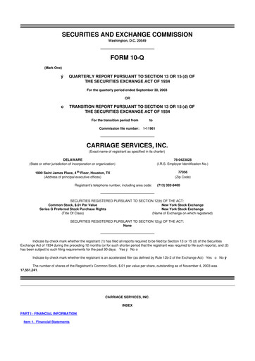 Thumbnail Carriage Services 10-Q Quarterly Report FY 