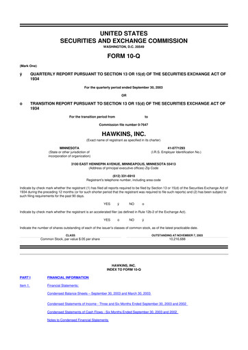 Thumbnail Hawkins 10-Q Quarterly Report FY 