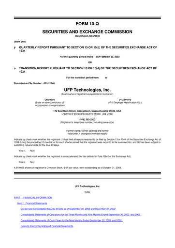 Thumbnail UFP Technologies
 10-Q Quarterly Report FY 