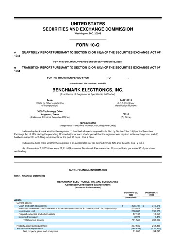 Thumbnail Benchmark Electronics
 10-Q Quarterly Report FY 