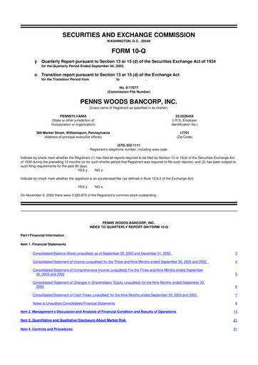 Thumbnail Penns Woods Bancorp 10-Q Quarterly Report FY 