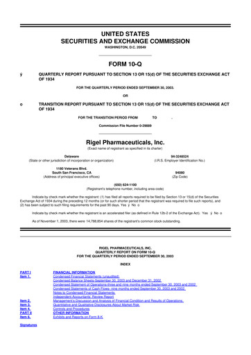 Thumbnail Rigel Pharmaceuticals 10-Q Quarterly Report FY 