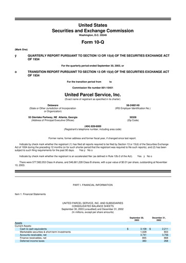 Miniature United Parcel Service 10-Q Rapport trimestriel  