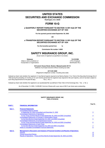 Miniature Safety Insurance
 10-Q Rapport trimestriel  