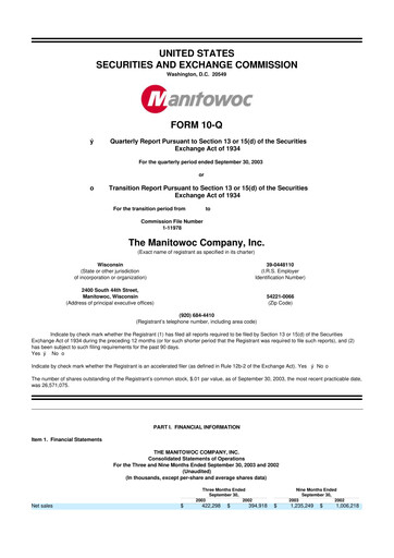 Vorschaubild The Manitowoc Company
 10-Q Quartalsbericht  