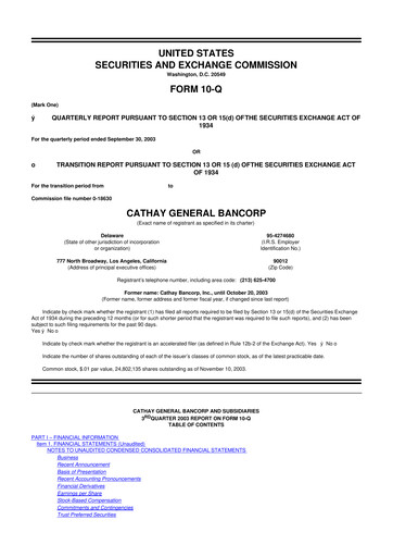Thumbnail Cathay General Bancorp 10-Q Quarterly Report FY 