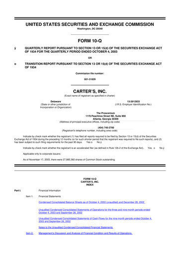 Vorschaubild Carter's 10-Q Quartalsbericht  