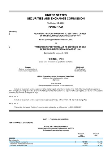 Thumbnail Fossil Group 10-Q Quarterly Report FY 