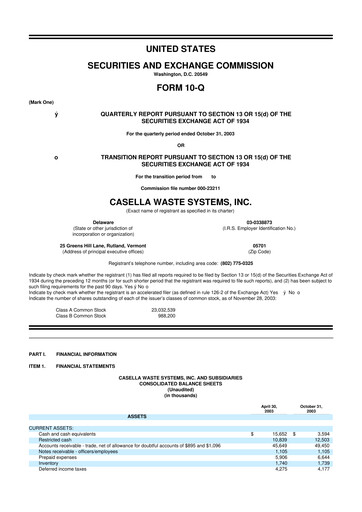 Thumbnail Casella Waste Systems
 10-Q Quarterly Report FY 