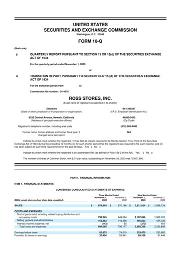 Thumbnail Ross Stores 10-Q Quarterly Report FY 