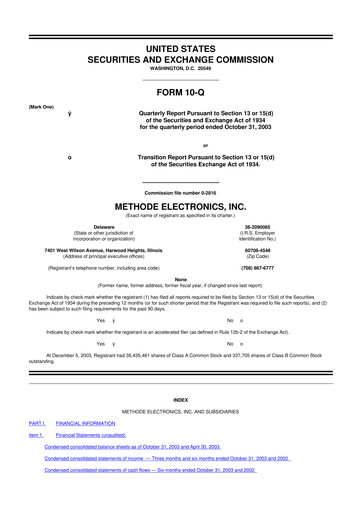 Miniature Methode Electronics
 10-Q Rapport trimestriel  