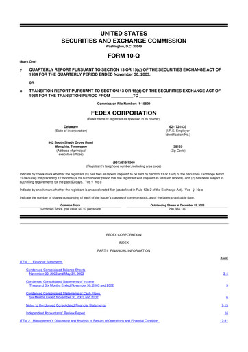 Thumbnail FedEx 10-Q Quarterly Report FY 