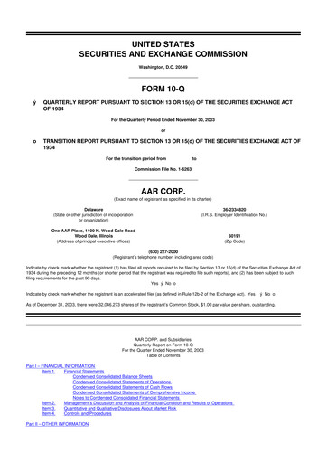 Thumbnail AAR 10-Q Quarterly Report FY 