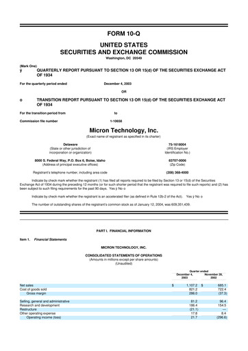 Thumbnail Micron Technology 10-Q Quarterly Report FY 