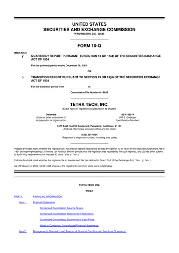 Thumbnail Tetra Tech
 10-Q Quarterly Report FY 
