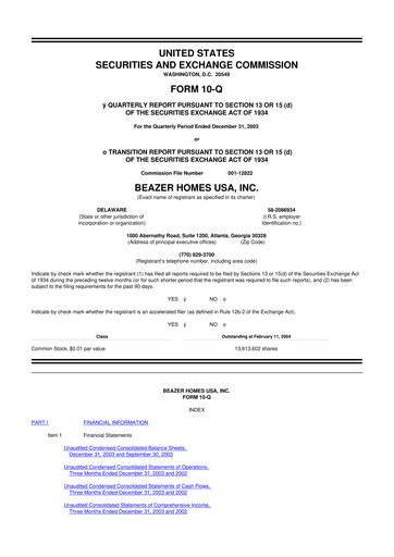 Thumbnail Beazer Homes USA
 10-Q Quarterly Report FY 