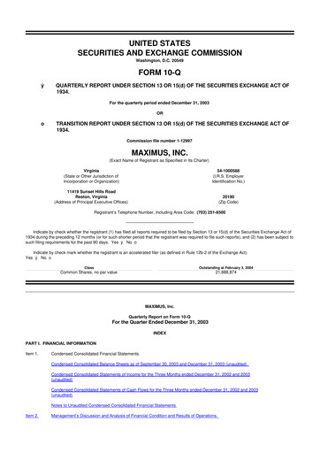 Thumbnail Maximus 10-Q Quarterly Report FY 