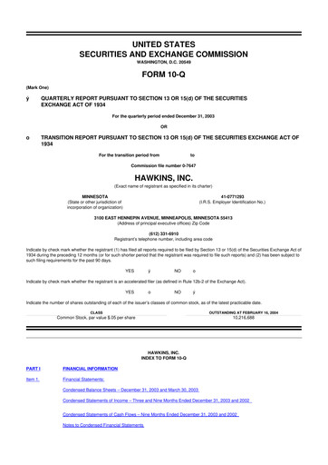 Thumbnail Hawkins 10-Q Quarterly Report FY 