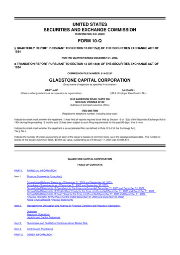 Thumbnail Gladstone Capital Corporation 10-Q Quarterly Report FY 
