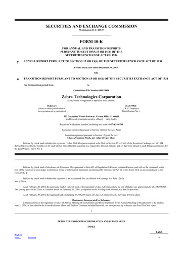 Thumbnail Zebra Technologies 10-K Annual Report 