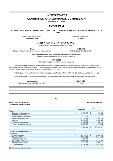 Thumbnail America's Car-Mart 10-Q Quarterly Report FY 