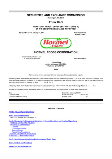 Thumbnail Hormel Foods 10-Q Quarterly Report FY 