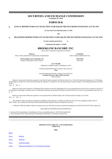 Thumbnail Brookline Bancorp 10-K Annual Report 