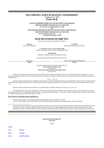 Thumbnail Old Second Bancorp 10-K Annual Report 