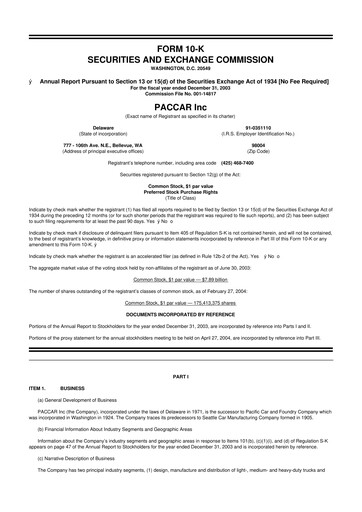 Thumbnail Paccar 10-K Annual Report 