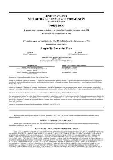 Thumbnail Service Properties Trust 10-K Annual Report 