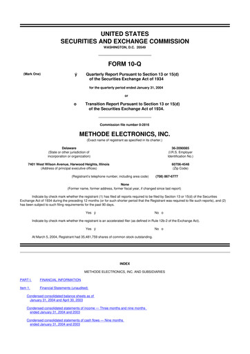 Miniature Methode Electronics
 10-Q Rapport trimestriel  