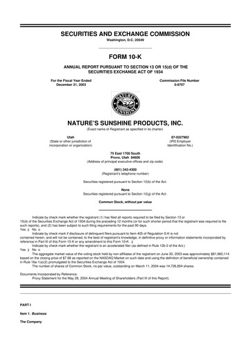 Thumbnail Nature's Sunshine Products 10-K Annual Report 