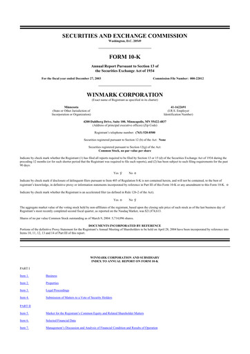 Thumbnail Winmark 10-K Annual Report 