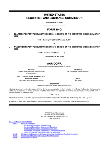 Thumbnail AAR 10-Q Quarterly Report FY 