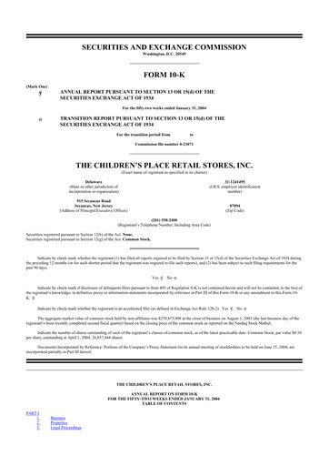Thumbnail The Children's Place
 10-K Annual Report 