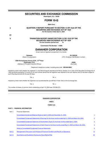 Miniature Danaher 10-Q Rapport trimestriel  
