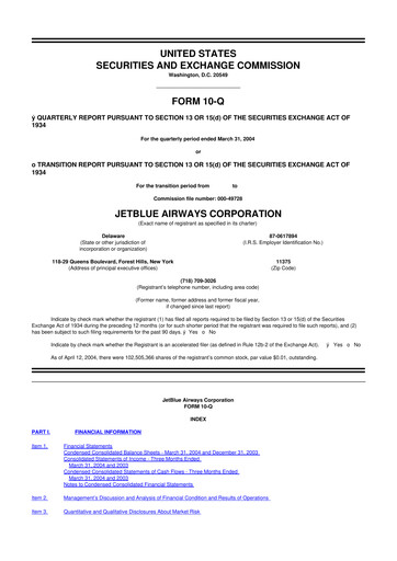 Thumbnail Jetblue Airways
 10-Q Quarterly Report FY 