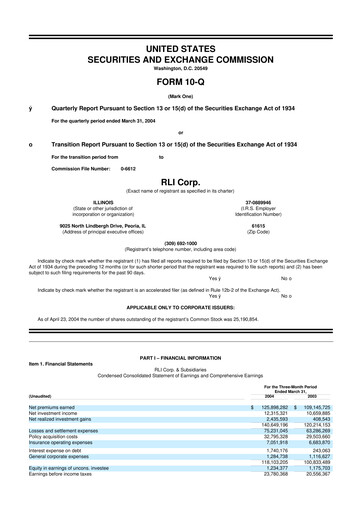 Thumbnail RLI Corp.
 10-Q Quarterly Report FY 