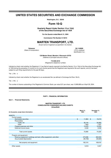 Thumbnail Marten Transport 10-Q Quarterly Report FY 