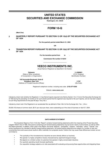 Thumbnail Veeco
 10-Q Quarterly Report FY 
