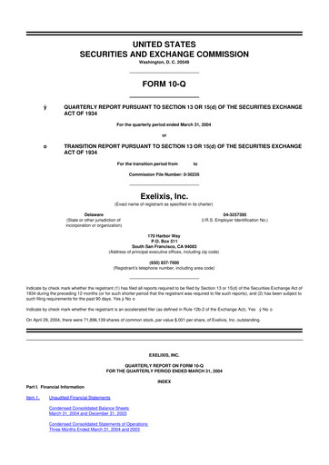Thumbnail Exelixis 10-Q Quarterly Report FY 