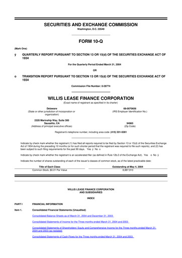 Thumbnail Willis Lease Finance Corporation 10-Q Quarterly Report FY 