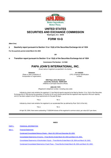 Thumbnail Papa John's Pizza
 10-Q Quarterly Report FY 