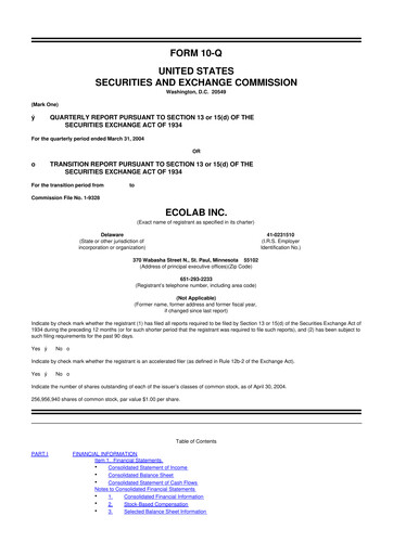 Miniature Ecolab 10-Q Rapport trimestriel  