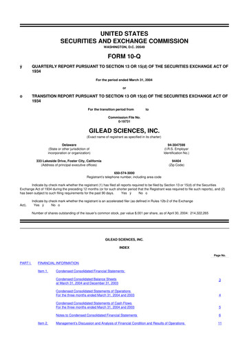 Thumbnail Gilead Sciences 10-Q Quarterly Report FY 