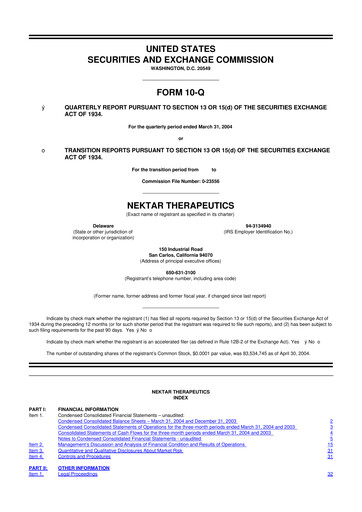 Thumbnail Nektar Therapeutics
 10-Q Quarterly Report FY 