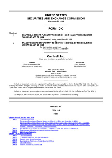 Thumbnail Omnicell
 10-Q Quarterly Report FY 