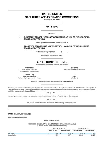 Miniature Apple 10-Q Rapport trimestriel  