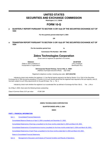 Miniature Zebra Technologies 10-Q Rapport trimestriel  